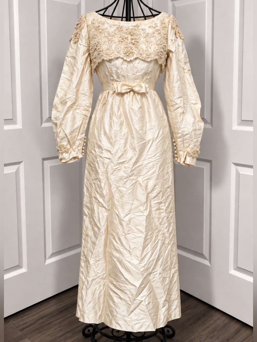 Vintage Pearl Beaded Victorian Edwardian Bohemian Boho Prairie Wedding Dress